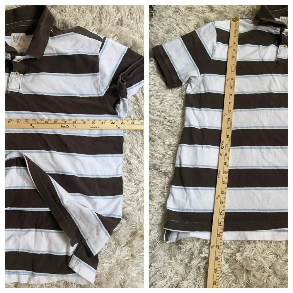 Mossimo Striped Polo Shirt Mens XL Brown Blue Cotton Athletic Fit Short Sleeve